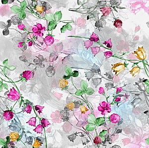 Seamless textile digital flower floral design on ground with flower shadow for wallpaper , fabric ,and digital print design