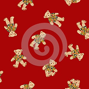 Seamless textile pattern with cute bears wearing aloha shirts,