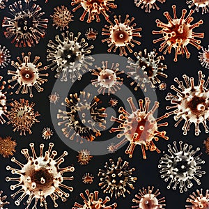 Seamless texture and background of microscopic view of coronaviruses.