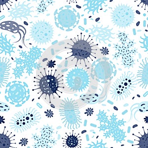 Seamless texture with bacterias and germs. Vector pattern