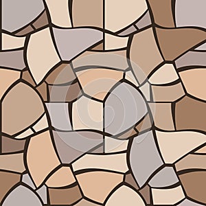 Seamless texture of beige cobble pavement. Repeating pattern of mosaic backround. Gray pebble stone wall