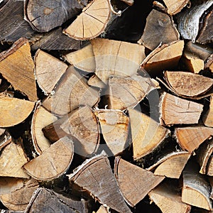 Seamless texture - birch wood in woodpile. Natural vintage rural