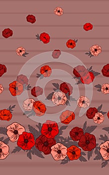 Seamless texture/border with poppies on a light background. Bright flowers for textiles, wallpaper, decor. flowers frame border