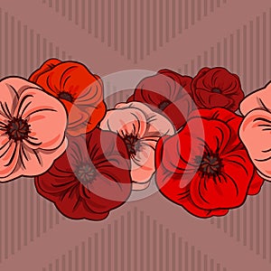 Seamless texture/border with poppies on a light background. Bright flowers for textiles, wallpaper, decor. flowers frame border