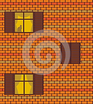 Seamless texture with brickwall and windows