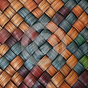 Seamless texture of brown, blue and green woven rattan photo