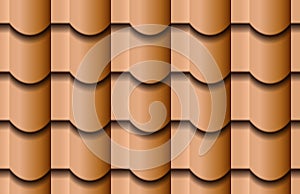 Seamless texture of ceramic waves rooftop background. Repeating pattern of traditional beige clay roof tiles