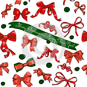 Seamless texture with Chrestmas red bows