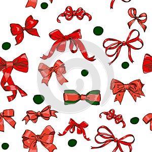 Seamless texture with Chrestmas red bows