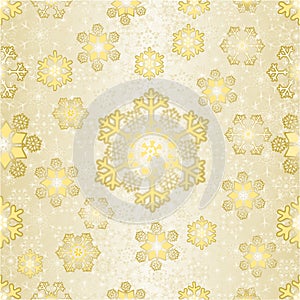 Seamless texture Christmas gold snowflakes gold background vector illustration editable