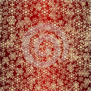 Seamless texture Christmas gold snowflakes red background vintage vector illustration editable