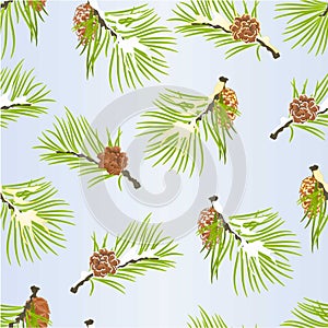 Seamless texture Christmas and New Year  tree branches golden and snow pine cones   vintage vector illustration editable hand draw