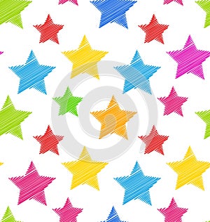 Seamless Texture with Colorful Stars, Elegance Kid Pattern