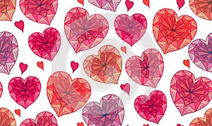 Seamless texture with doodle hearts decorated boho patterns