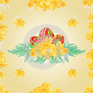 Seamless texture Easter eggs and daffodils vector