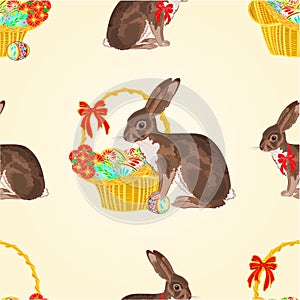 Seamless texture easter hare with basket vector