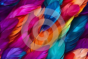 seamless texture and full-frame background of colorful feathers, neural network generated image.