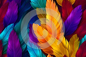 seamless texture and full-frame background of colorful feathers, neural network generated image.