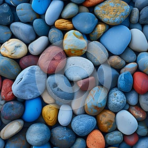 seamless texture and full-frame background of colorful round beach pebbles with high angle view