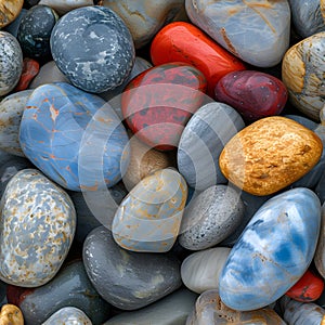 seamless texture and full-frame background of colorful round beach pebbles with high angle view