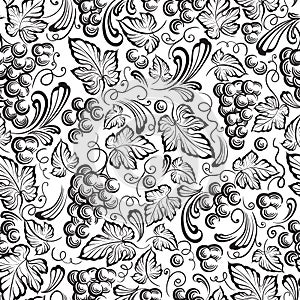 Seamless texture grapes vine ornament.