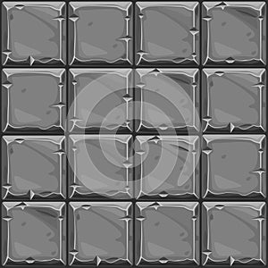 Seamless texture of gray square stone, background stone wall tiles. Vector illustration for user interface of the game