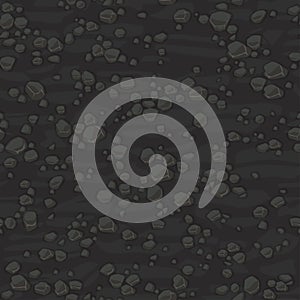 Seamless texture ground with small stones for concept design. Cute seamless pattern dark grey stones. Cartoon Seamless