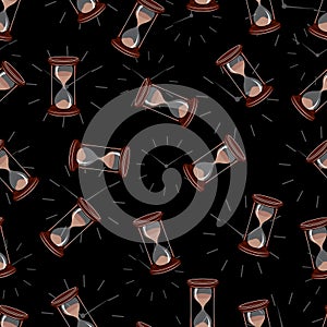 Seamless texture, hourglasses against a dark background.