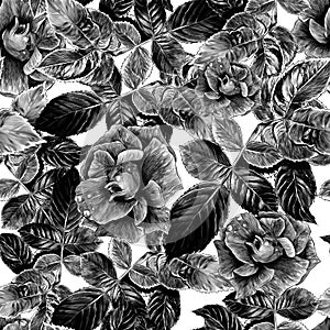 Seamless texture with image of rose with leaves