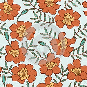 Seamless texture with marigold flowers