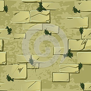 Seamless texture of an old wall with grass.