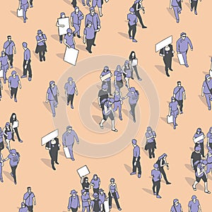 Seamless texture / pattern / background with demonstrating crowd in vintage colors