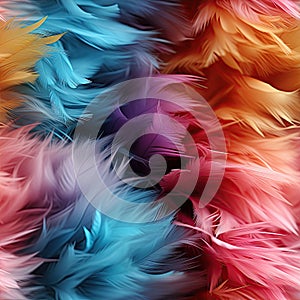 seamless texture pattern of multicolored feather wool made of artificial fluffy sheep animal fur. Soft rainbow