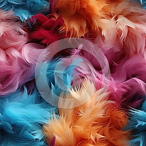 seamless texture pattern of multicolored feather wool made of artificial fluffy sheep animal fur. Soft rainbow