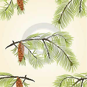 Seamless texture pine branch with pinecones Vector