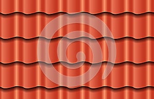 Seamless texture of red waves rooftop background. Repeating pattern of traditional ceramic roof tiles