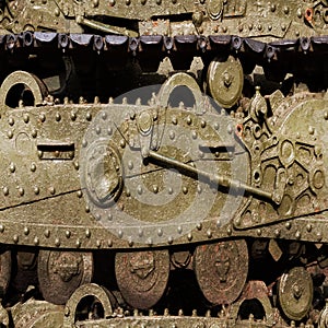 Seamless texture of rusty armor tank caterpillar