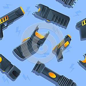 seamless texture with set of shockers and tasers icons