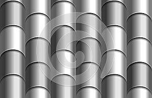 Seamless texture of silver rooftop background. Repeating gray pattern of silver metal tube roof tiles