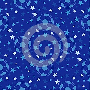 Seamless texture - soccer ball among the stars. Football