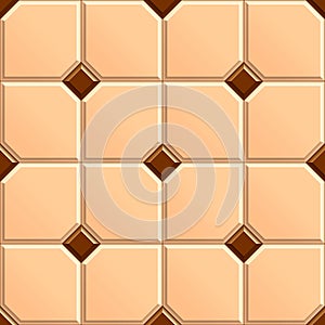 Seamless texture of square beige floor with rhombus brown tiles. 3D repeating pattern of ceramic tiles