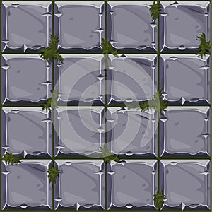 Seamless texture of stone on grass, background stone wall tiles. Vector illustration for user interface of the game