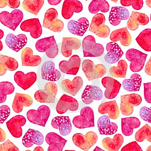 Seamless texture of watercolor hearts