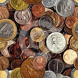 Seamless texture of world coins pile
