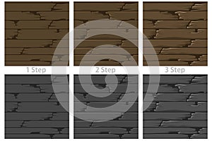 Seamless textured wood floor, drawing step by step old brown boards.