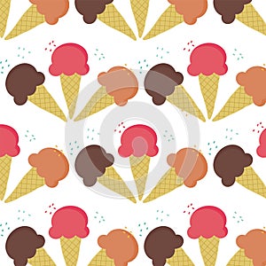 Seamless of three ice-cream flavour isolated on white background