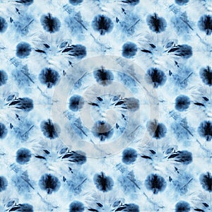 Seamless tie-dye pattern of indigo color on white silk