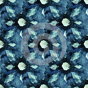 Seamless tie-dye pattern of indigo color on white silk