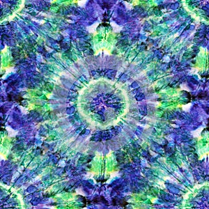 Seamless tie-dye pattern of indigo and green color on white silk