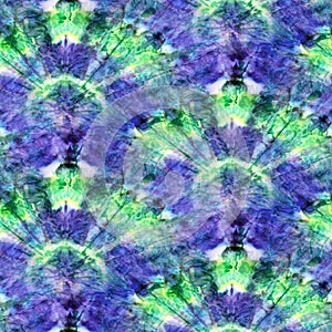 Seamless tie-dye pattern of indigo and green color on white silk